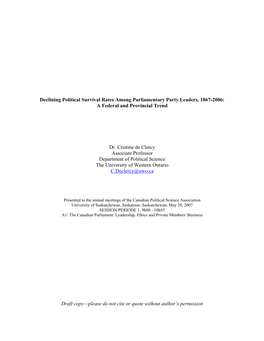 Declining Political Longevity Among Parliamentary Party Leaders, 1867
