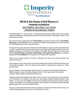 3M Oil & Gas Greats of Golf Returns to Insperity Invitational