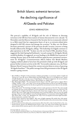 British Islamic Extremist Terrorism: the Declining Significance of Al-Qaeda and Pakistan