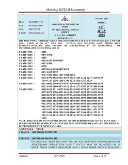 Monthly NOTAM Summary 01ST JULY 2020
