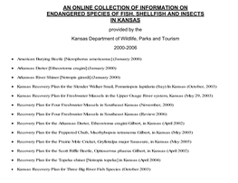 An Online Collection of Information on Endangered Species of Fish, Shellfish and Insects in Kansas