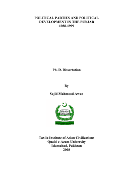 Political Parties and Political Development in the Punjab 1988-1999