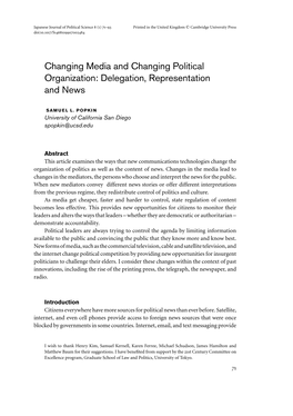 Changing Media and Changing Political Organization: Delegation, Representation and News