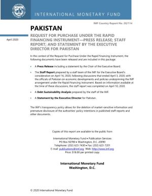 Pakistan: Request for Purchase Under the Rapid Financing Instrument