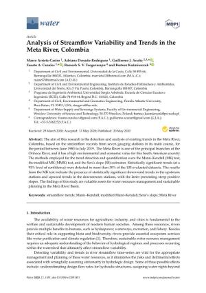 Analysis of Streamflow Variability and Trends in the Meta River, Colombia