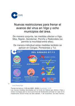 Nuevas Restricciones Para Frenar El Avance Del Virus En Vigo Y Ocho Municipios Del Área