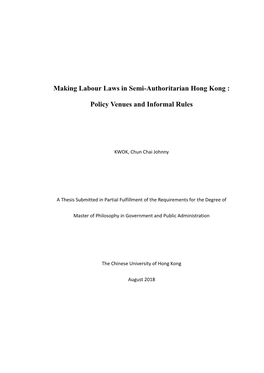 Making Labour Laws in Semi-Authoritarian Hong Kong