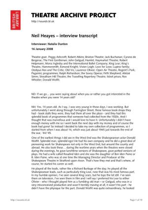 Theatre Archive Project: Interview with Neil Heayes