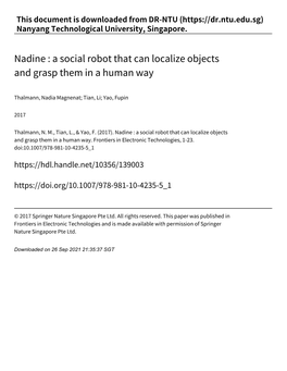 Nadine : a Social Robot That Can Localize Objects and Grasp Them in a Human Way