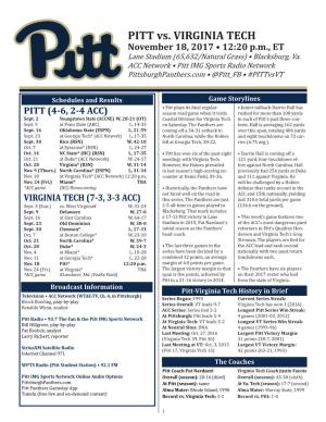 Pitt Game Notes & Anecdotes