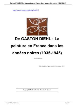 De GASTON DIEHL : La Peinture En France Dans Les Années Noires (1935-1945)