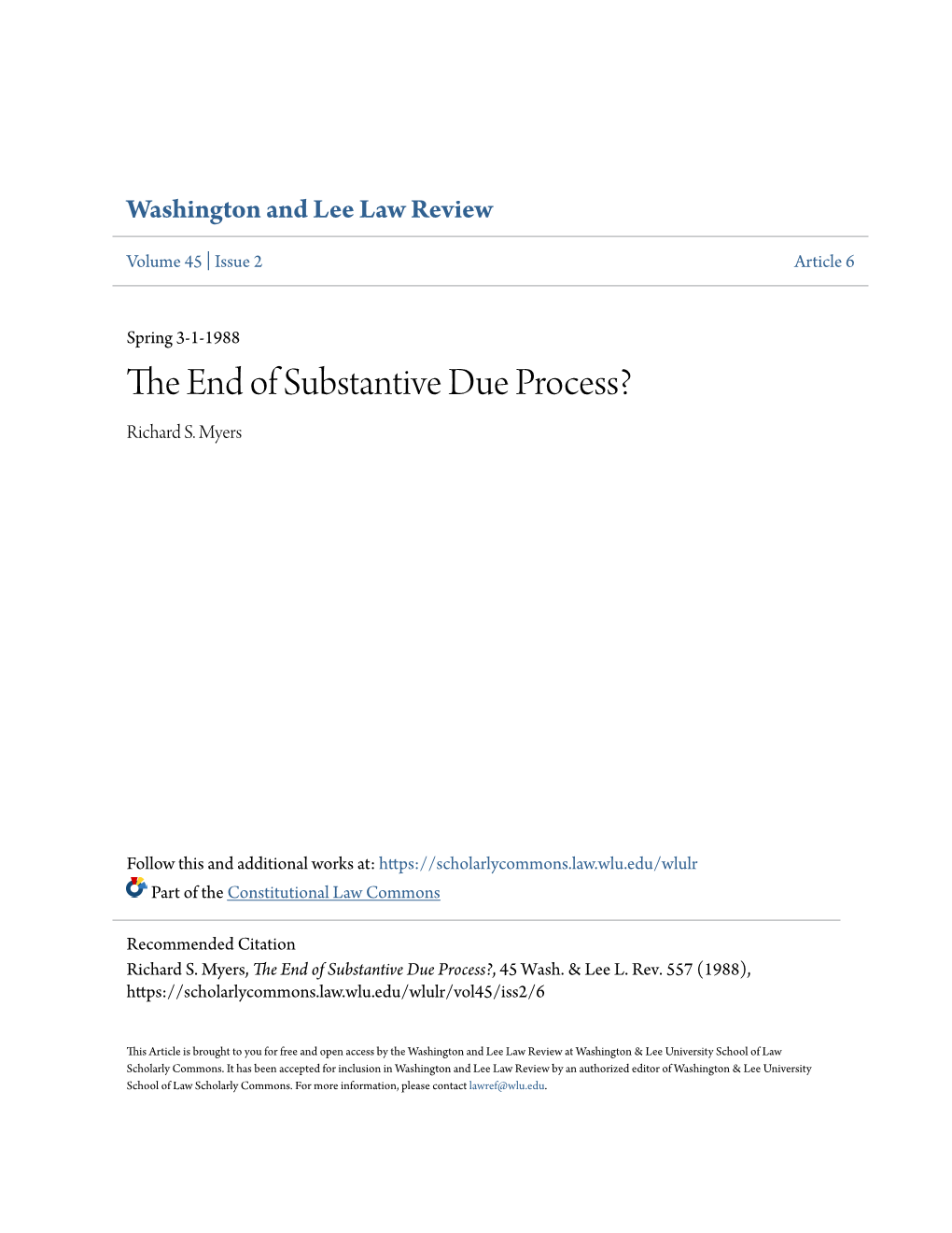 The End of Substantive Due Process?, 45 Wash