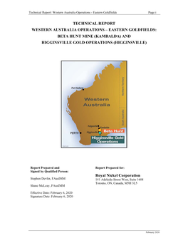 Technical Report: Western Australia Operations - Eastern Goldfields Page I