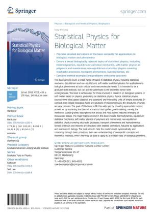 Statistical Physics for Biological Matter