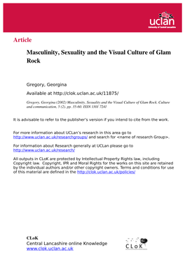Article Masculinity, Sexuality and the Visual Culture of Glam Rock
