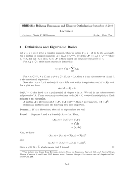 Lecture 5 1 Definitions and Eigenvalue Basics