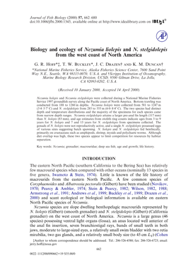 Biology and Ecology of Nezumia Liolepis and N. Stelgidolepis from the West Coast of North America