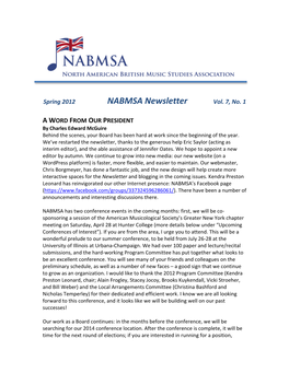 Spring 2012 NABMSA Newsletter Vol