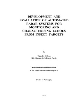 Development and Evaluation of Automated Radar Systems for Monitoring and Characterising Echoes from Insect Targets