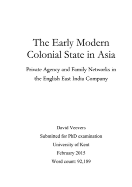 The Early Modern Colonial State in Asia