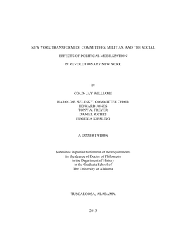 New York Transformed: Committees, Militias, and the Social