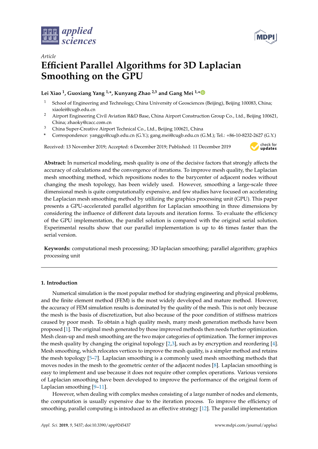 Efficient Parallel Algorithms for 3D Laplacian Smoothing on The