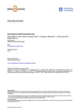 University of Dundee Anti-Trypanosomatid Drug Discovery