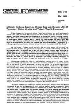 Skeptics UFO Newsletter -2- March 1999 Firmage Reports His Own Weird Encounter with