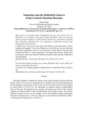 Numenius and the Hellenistic Sources of the Central Christian Doctrine