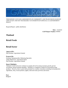 Thailand Retail Foods Retail Sector