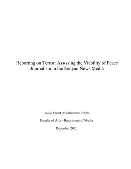 Reporting on Terror: Assessing the Viability of Peace Journalism in the Kenyan News Media
