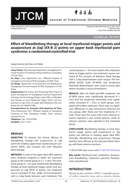 Effect of Bloodletting Therapy at Local Myofascial Trigger