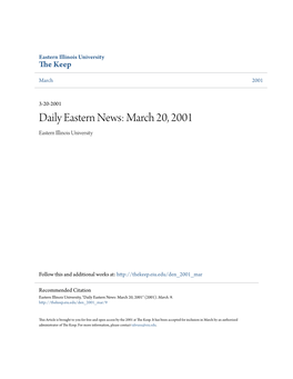 Eastern News: March 20, 2001 Eastern Illinois University