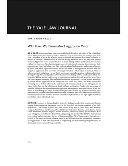 Why Have We Criminalized Aggressive War? Abstract