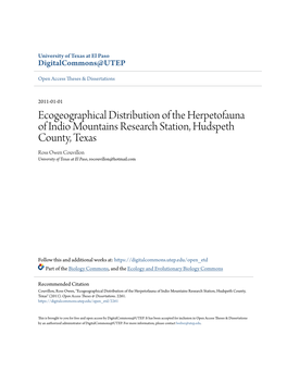 Ecogeographical Distribution of the Herpetofauna of Indio Mountains