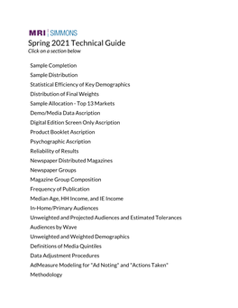 Spring 2021 Technical Guide Click on a Section Below