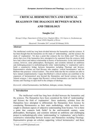 Critical Hermeneutics and Critical Realism in the Dialogue Between Science and Theology
