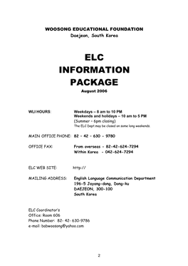 ELC INFORMATION PACKAGE August 2006