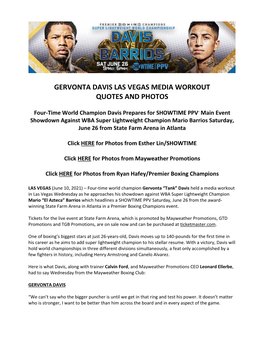 Gervonta Davis Las Vegas Media Workout Quotes and Photos
