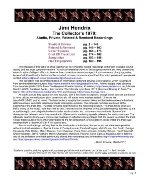 Jimi Hendrix the Collector’S 1970: Studio, Private, Related & Remixed Recordings