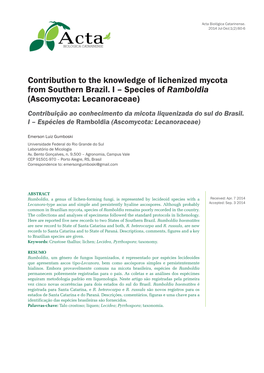 Contribution to the Knowledge of Lichenized Mycota from Southern Brazil