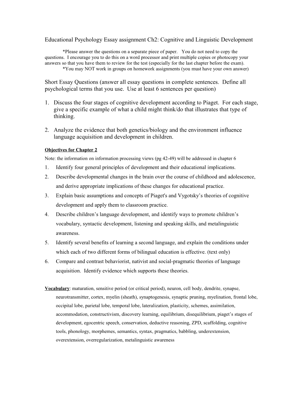 Educational Psychology Essay Assignment Ch1