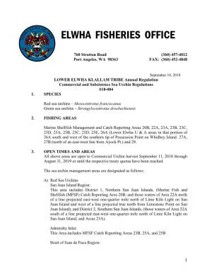 LOWER ELWHA KLALLAM TRIBE Annual Regulation Commercial and Subsistence Sea Urchin Regulations S18-084 1