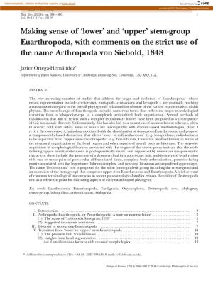 Upper' Stem-Group Euarthropoda, with Comments on the Strict Use of The