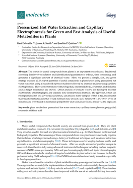 Pressurized Hot Water Extraction and Capillary Electrophoresis for Green and Fast Analysis of Useful Metabolites in Plants