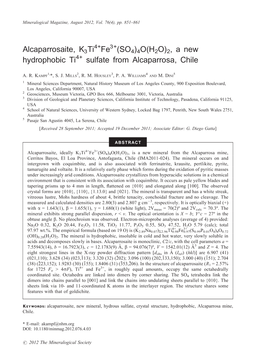 SO4)4O(H2O)2, a New Hydrophobic Ti4+ Sulfate from Alcaparrosa, Chile