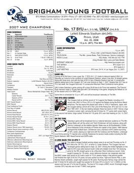 BRIGHAM YOUNG FOOTBALL BYU Athletic Communications • 30 SFH • Provo, UT • (801) 422-8948 • Fax: (801) 422-0633 • Football Contact Info