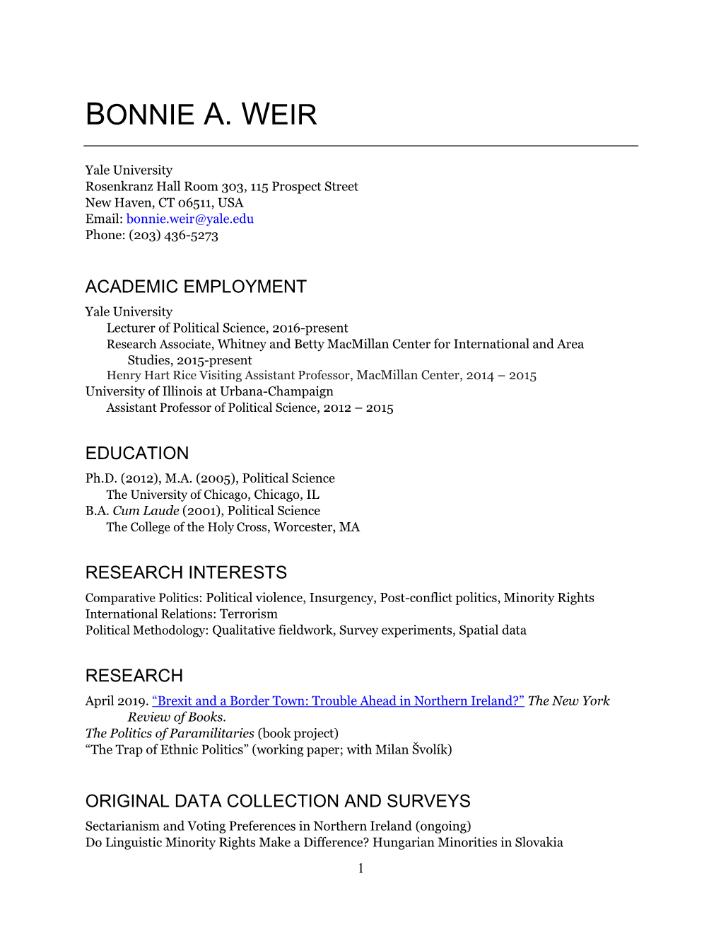 Bonnie Weir CV