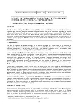 Revision of the Records of Shark and Ray Species from the Maltese Islands (Chordata: Chondrichthyes)