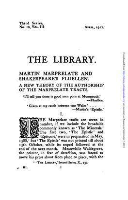 The Library. Martin Marprelate and Shakespeare's Fluellen
